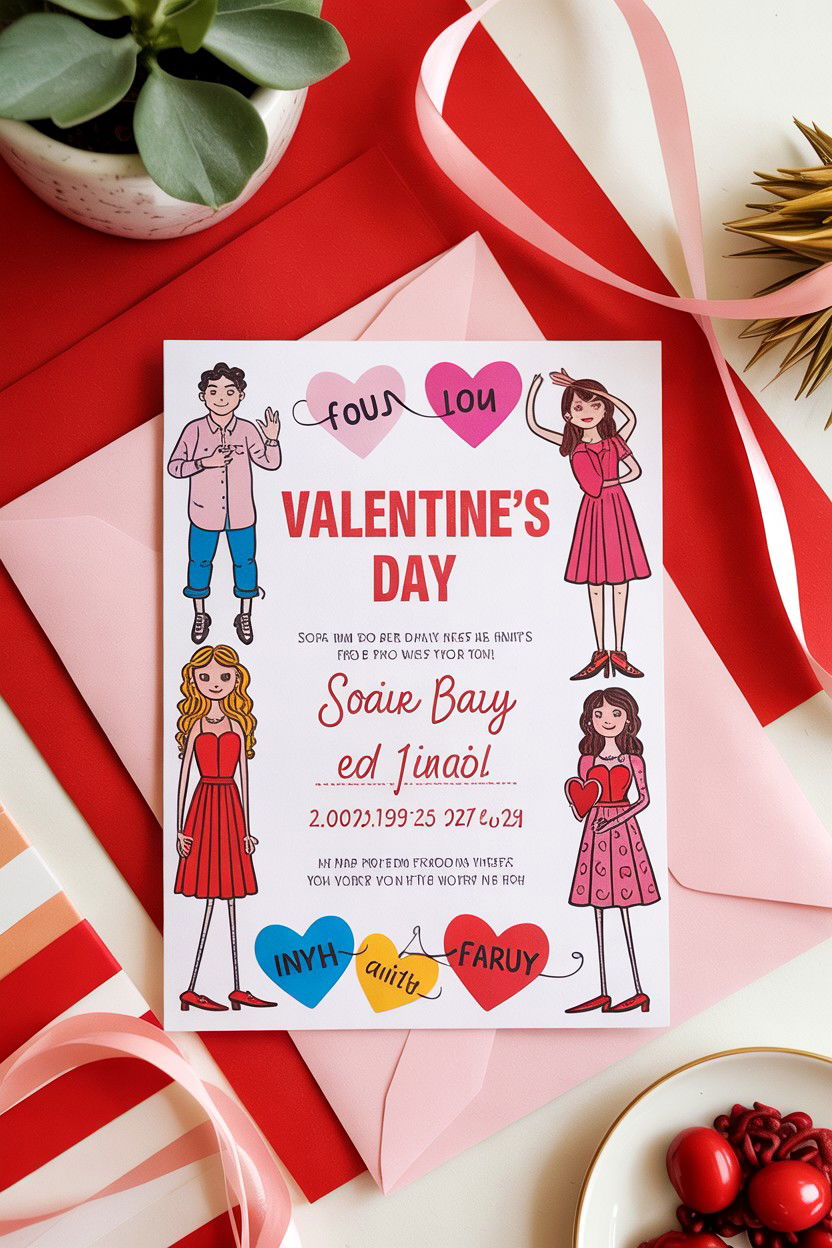 Illustrated invitation - 25 Valentine's Day Party Invitation Ideas