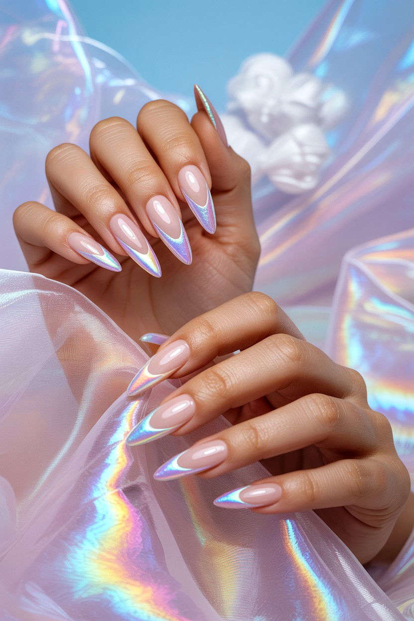 Iridescent French Tip Nail - 25 French Tip Valentine's Day Nails