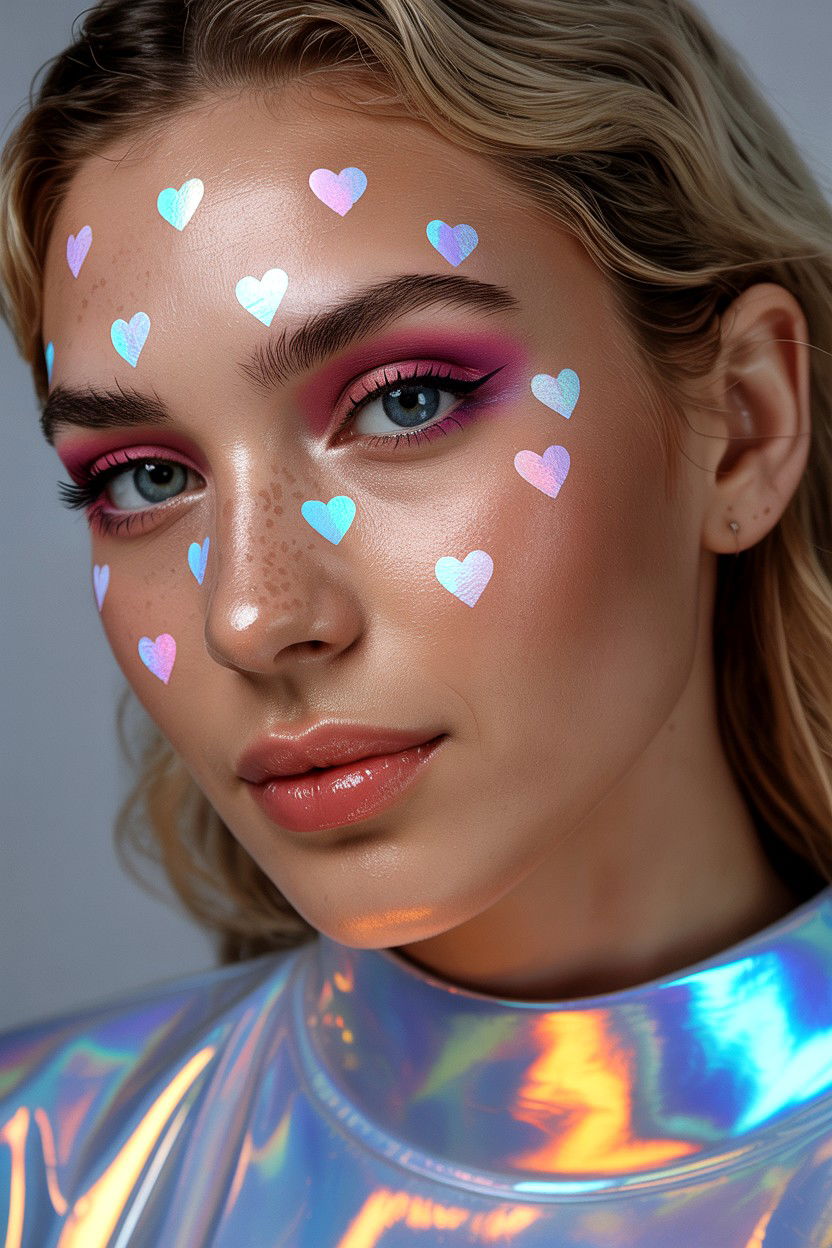 Iridescent heart freckles - 25 Valentine's Day Freckle Makeup Ideas