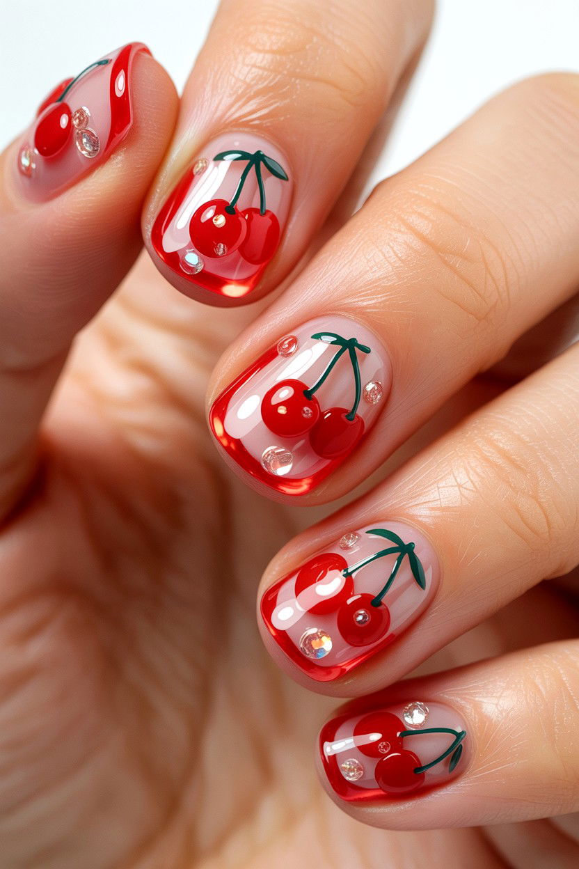 Jelly Cherry Nails - 25 Cherry Valentine's Day Nail Ideas
