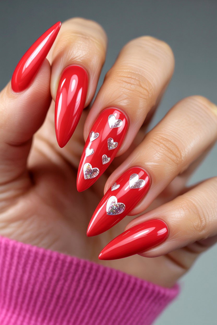 Jelly Red Stiletto - 25 Valentine's Day Stiletto Nail Ideas