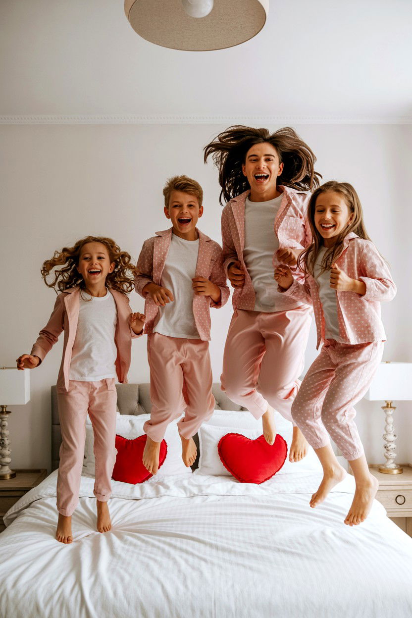 Jumping On Bed - 25 Valentine's Day Family Photo Ideas