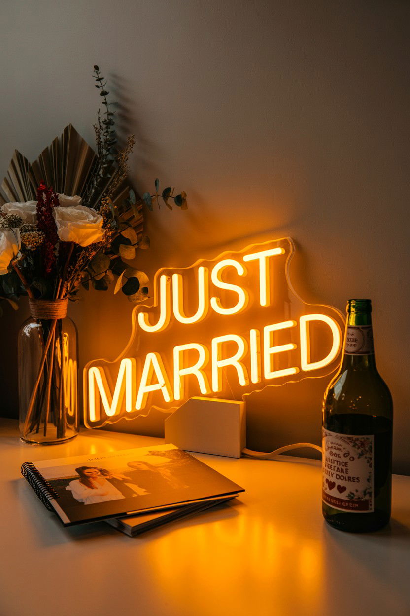 Just Married Neon Light - 25 Valentine's Day LED Sign Ideas