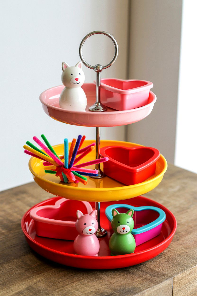 Kids Valentine Tiered Tray - 25 Valentine's Day Tiered Tray Ideas