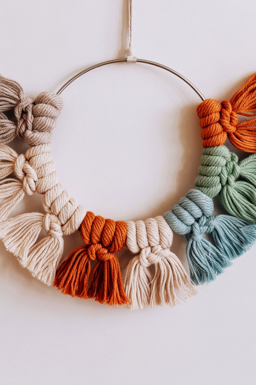 Knotted Yarn Wreath - 25 Yarn Valentine's Day Wreath Ideas