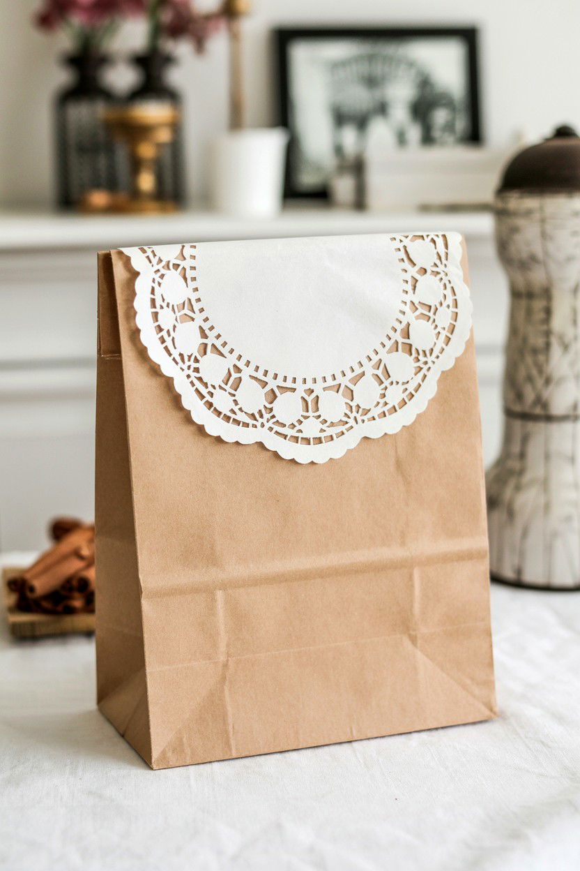 Kraft paper bag with doily - 25 Valentine's Day Gift Bag Ideas