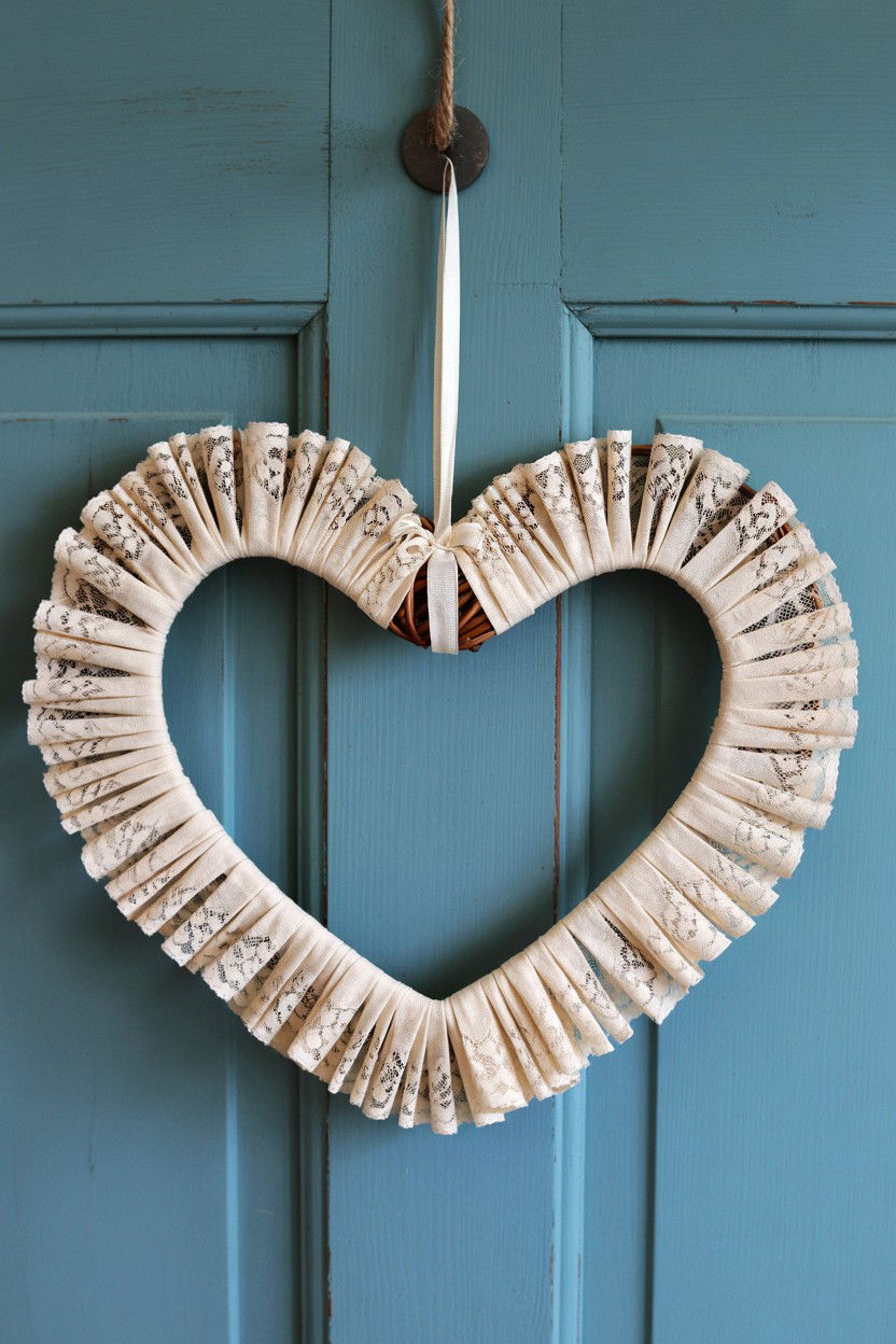 Lace Heart Wreath - 25 Rustic Valentine's Day Wreath Ideas