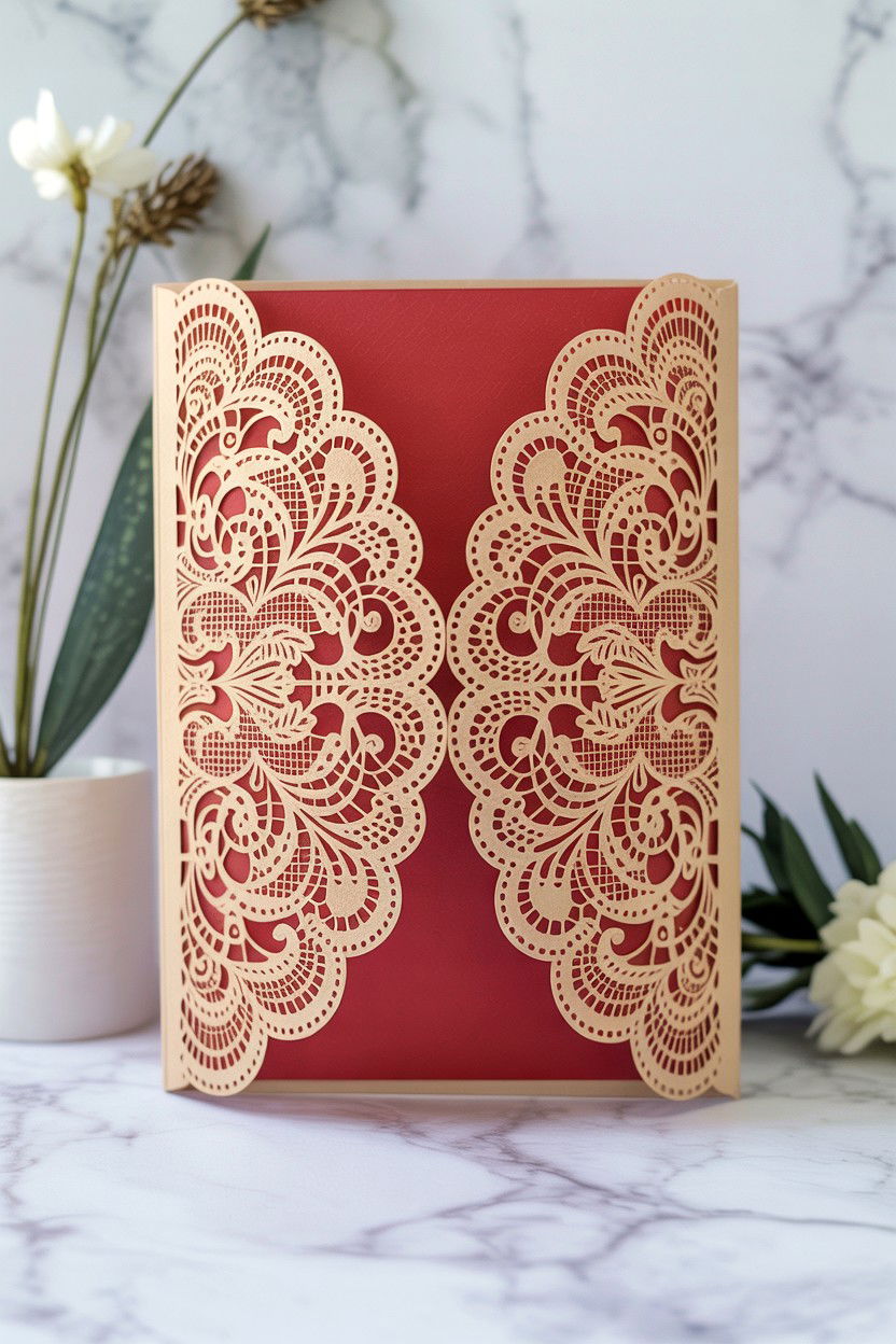 Lace Laser Cut Invitation - 25 Valentine's Day Wedding Invitation Ideas