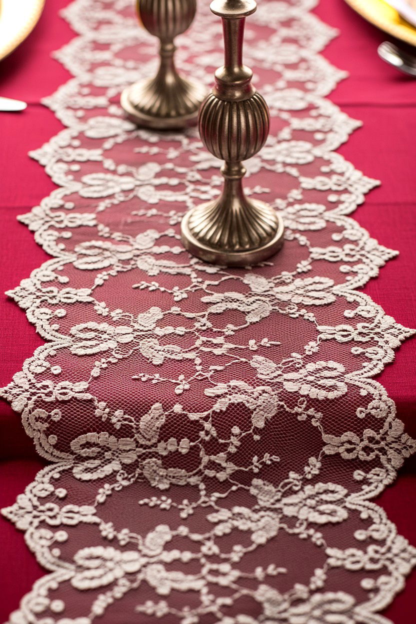 Lace Table Overlay - 25 Valentine's Day Wedding Decor Ideas