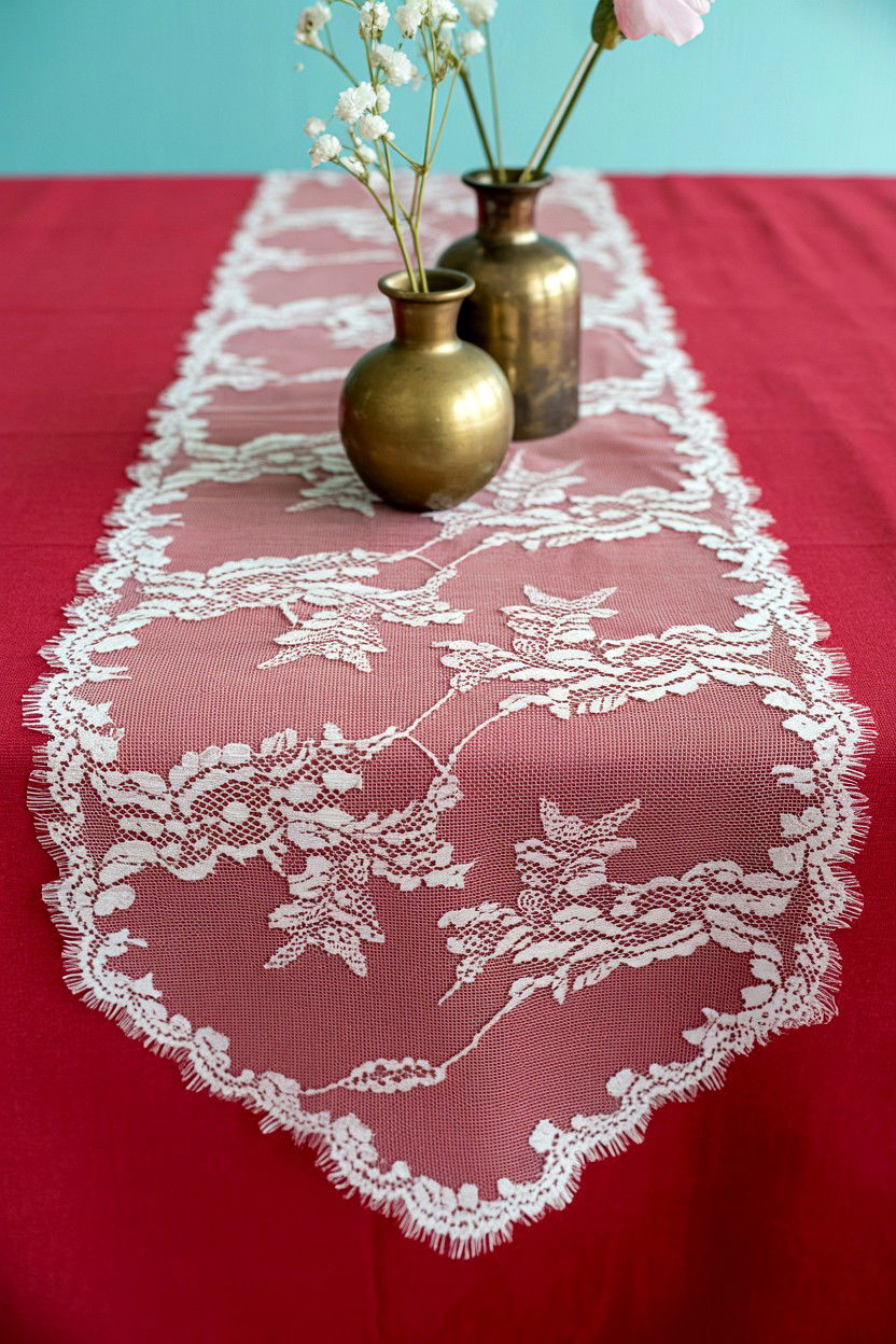 Lace Table Runner Decor - 25 Valentine's Day Reception Ideas