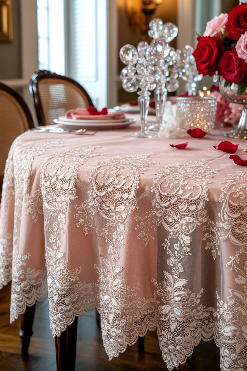 Lace Tablecloth - 25 Glam Valentine's Day Decor Ideas