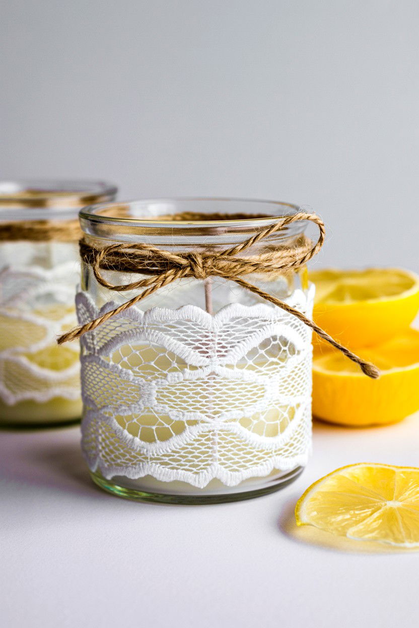 Lace Wrapped Glass Jar - 25 Valentine's Day Candle Holder Ideas