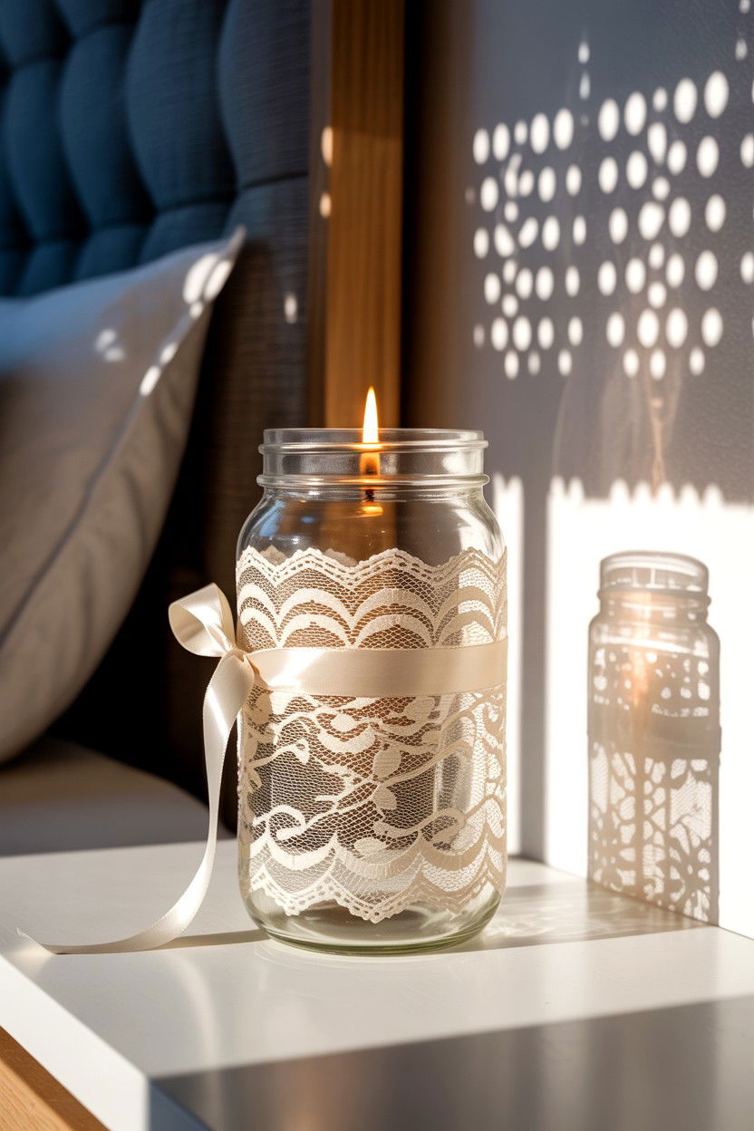 Lace Wrapped Jar - 25 Valentine's Day Jar Candle Ideas