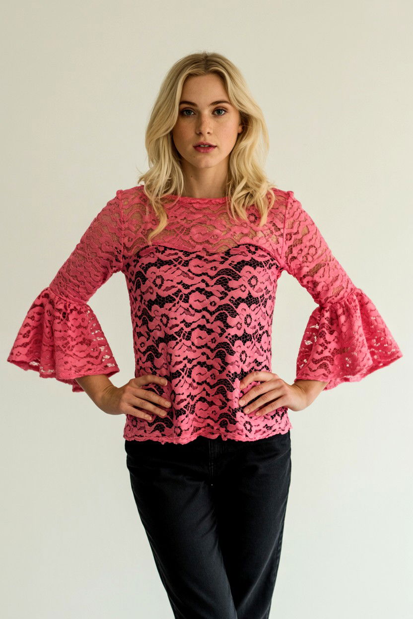 Lace bell sleeve top - 25 Valentine's Day Lace Outfit Ideas