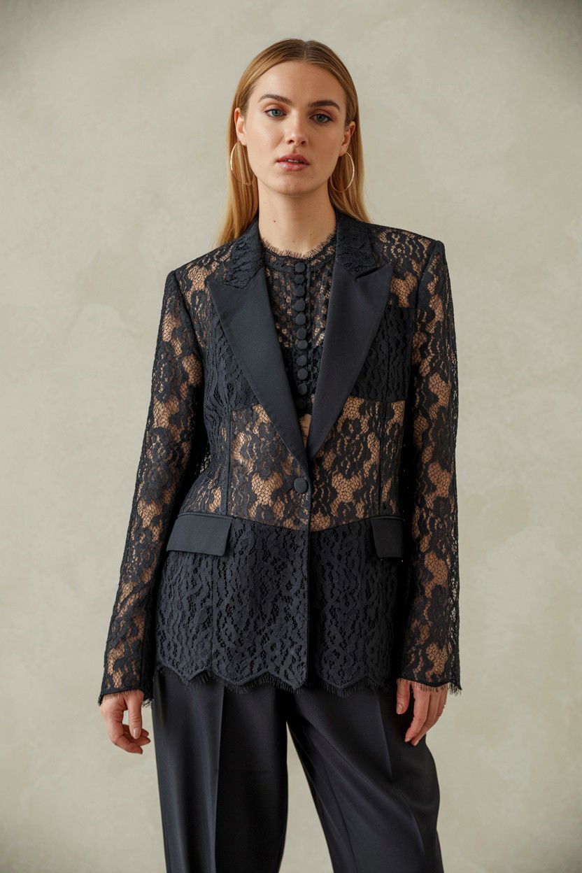 Lace blazer - 25 Valentine's Day Lace Outfit Ideas