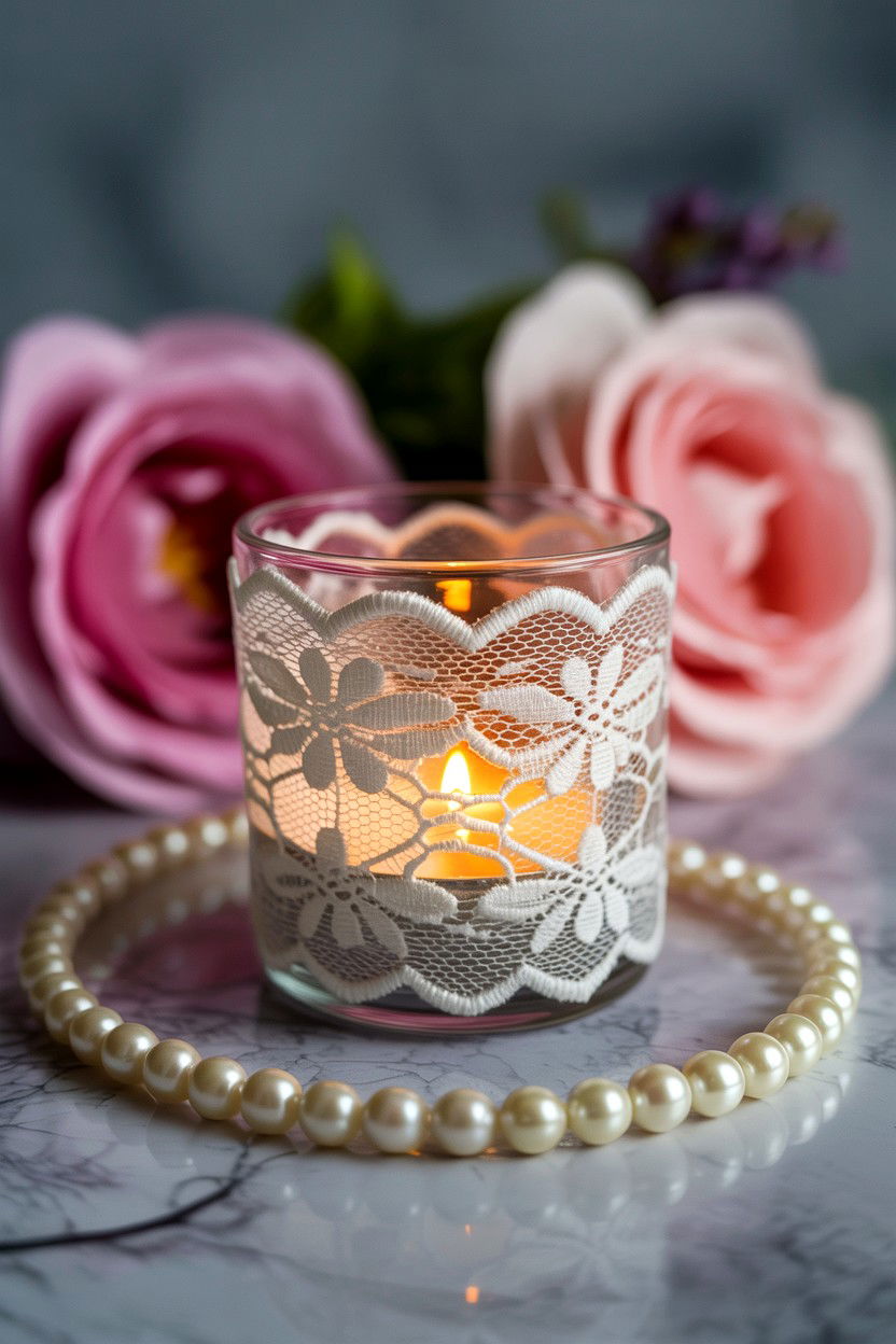 Lace wrapped tea light - 25 Valentine's Day Tea Light Ideas