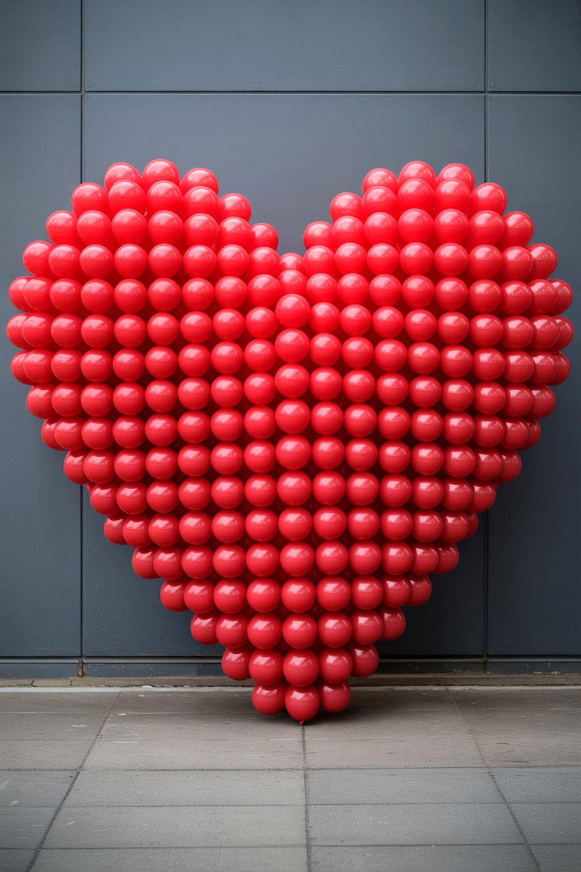 Large Red Balloon Heart - 25 Valentine's Day Balloon Wall Ideas