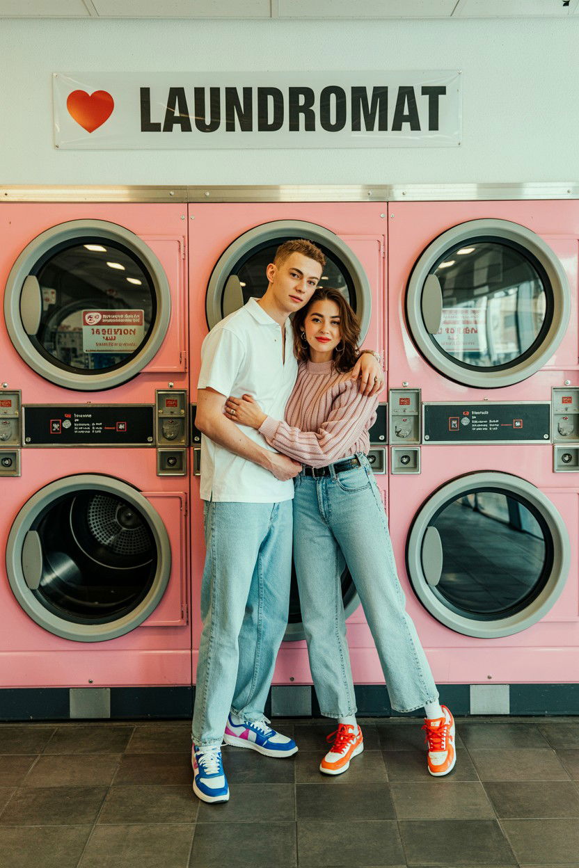 Laundromat Couple Session - 25 Valentine's Day Photoshoot Ideas