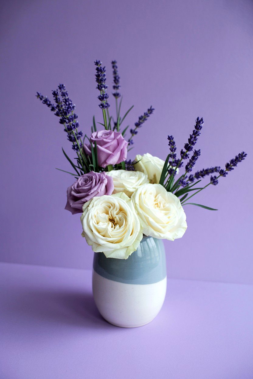 Lavender And White Rose Floral Arrangement - 25 Valentine's Day Mixed Bouquet Ideas