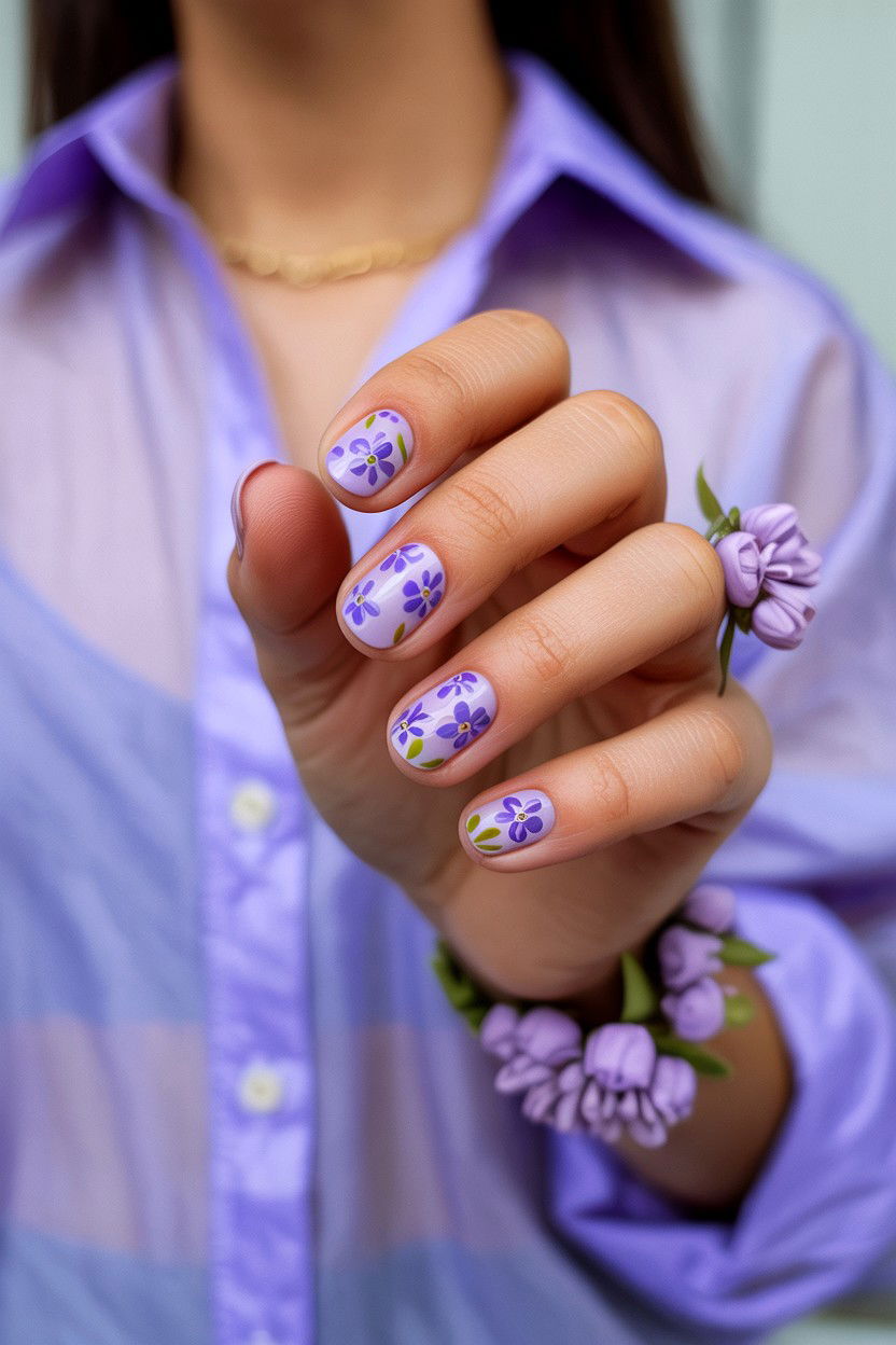 Lavender Floral Nails - 25 Valentine's Day Almond Nail Ideas