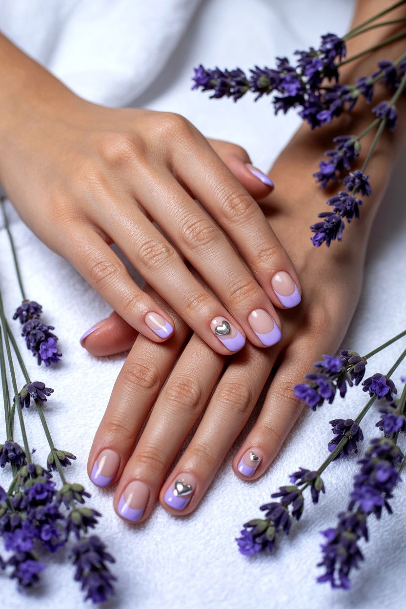 Lavender French Tip Heart - 25 French Tip Valentine's Day Nails