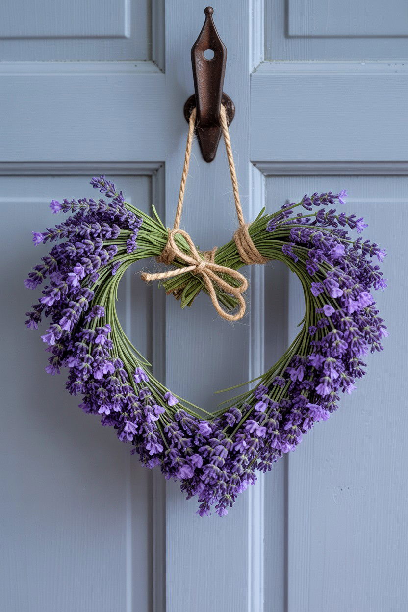 Lavender Heart Door Hanger - 25 Valentine's Day Flower Heart Ideas