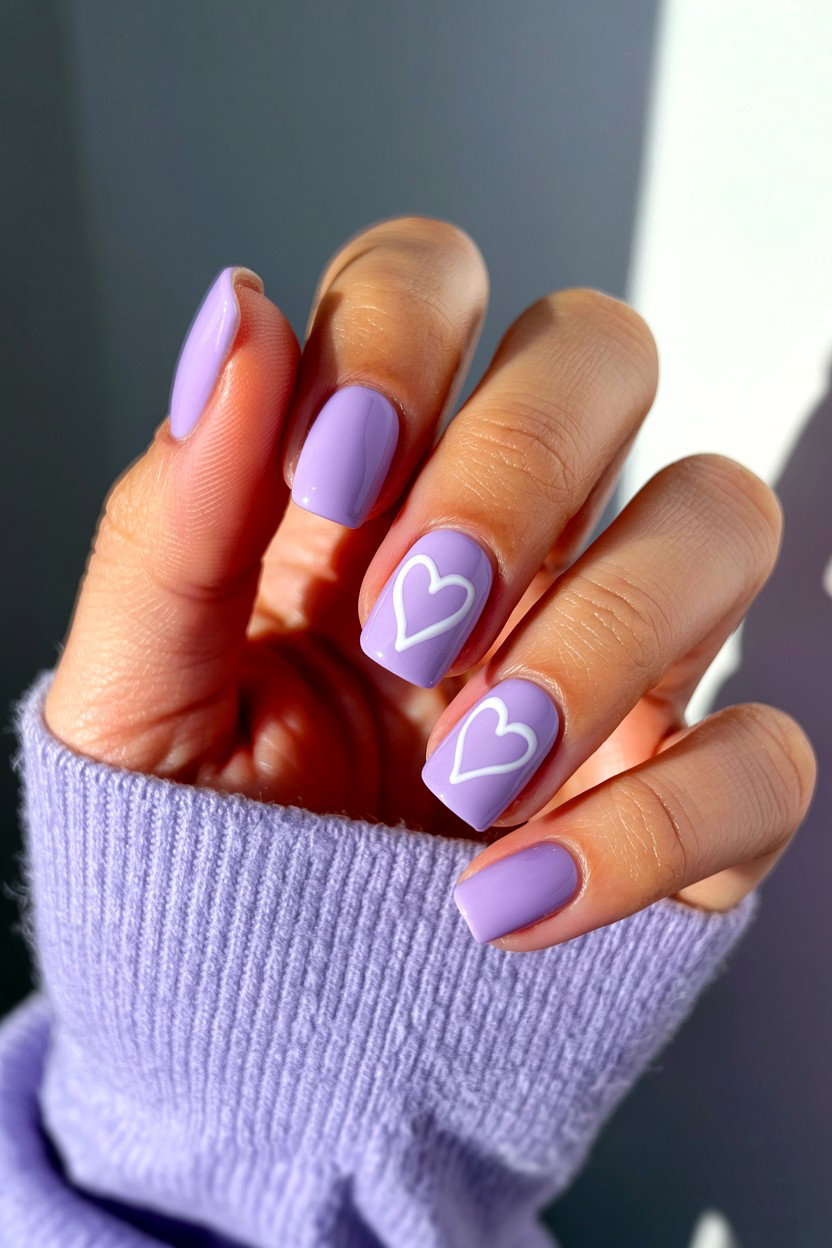 Lavender Heart Manicure - 25 Heart Nail Design Ideas
