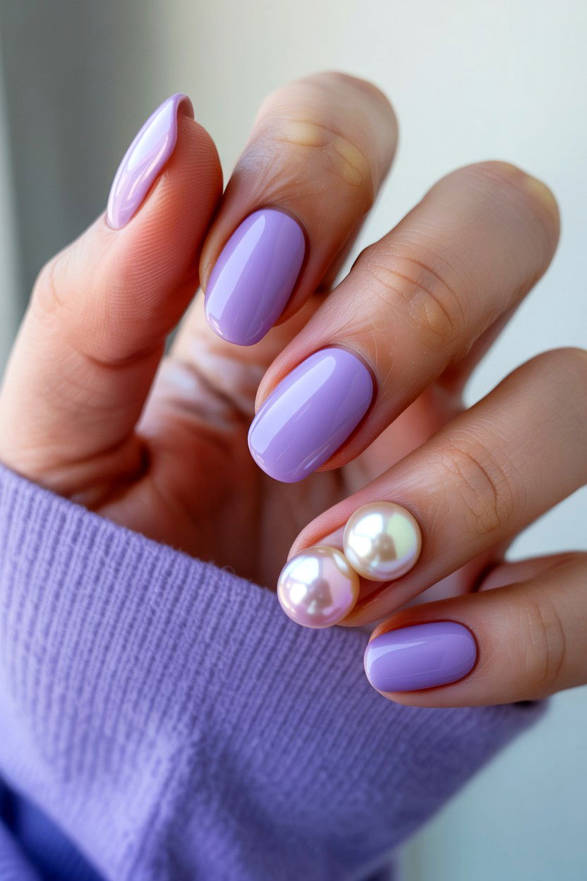 Lavender Pearl Valentine Nails - 25 Pearl Valentine's Day Nail Ideas