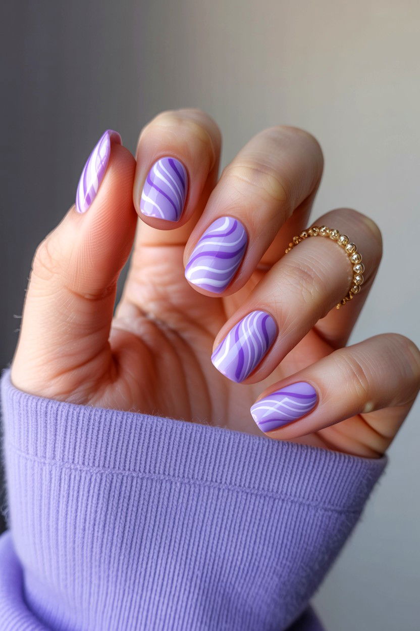 Lavender Swirl Nails - 25 Swirl Valentine's Day Nail Ideas