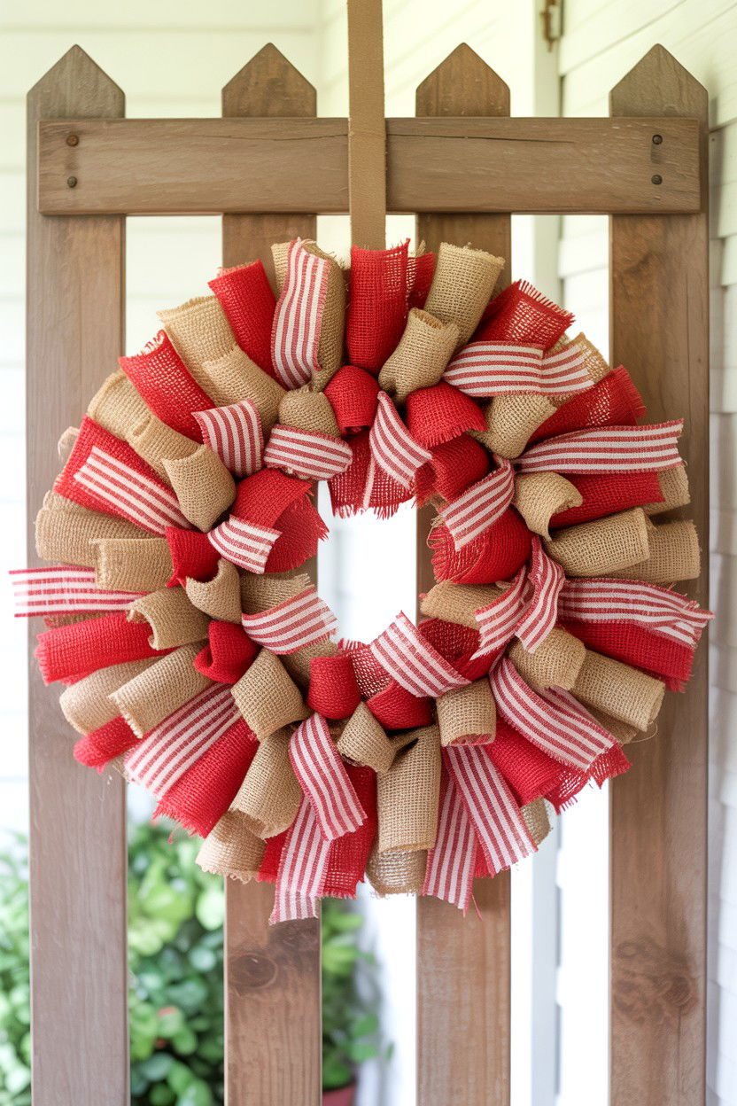 Layered Burlap And Fabric Wreath - 25 Burlap Valentine's Day Wreath Ideas