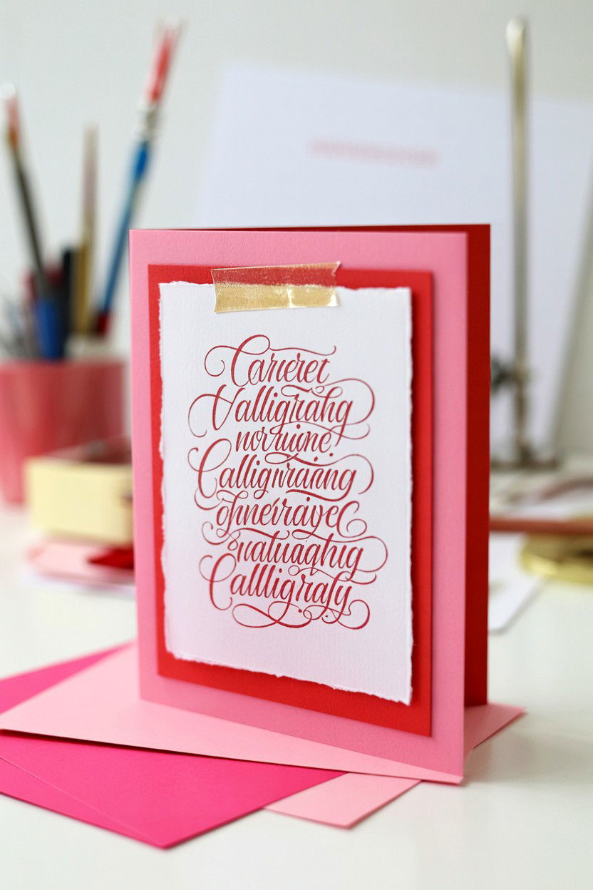 Layered Paper Calligraphy Valentine - 25 Calligraphy Valentine's Day Card Ideas