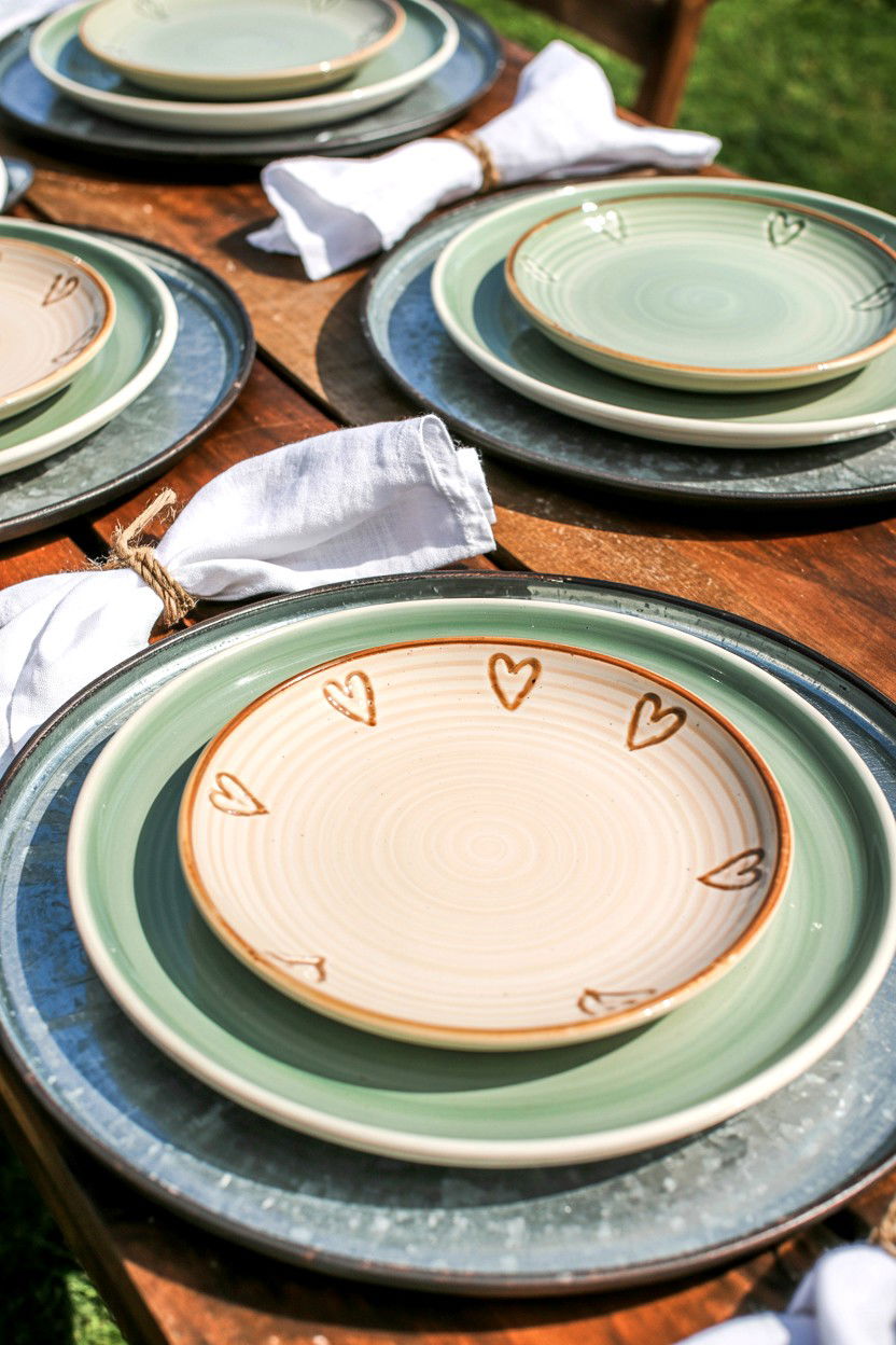 Layered Plates with Heart Accents - 25 Farmhouse Valentine's Day Table Ideas