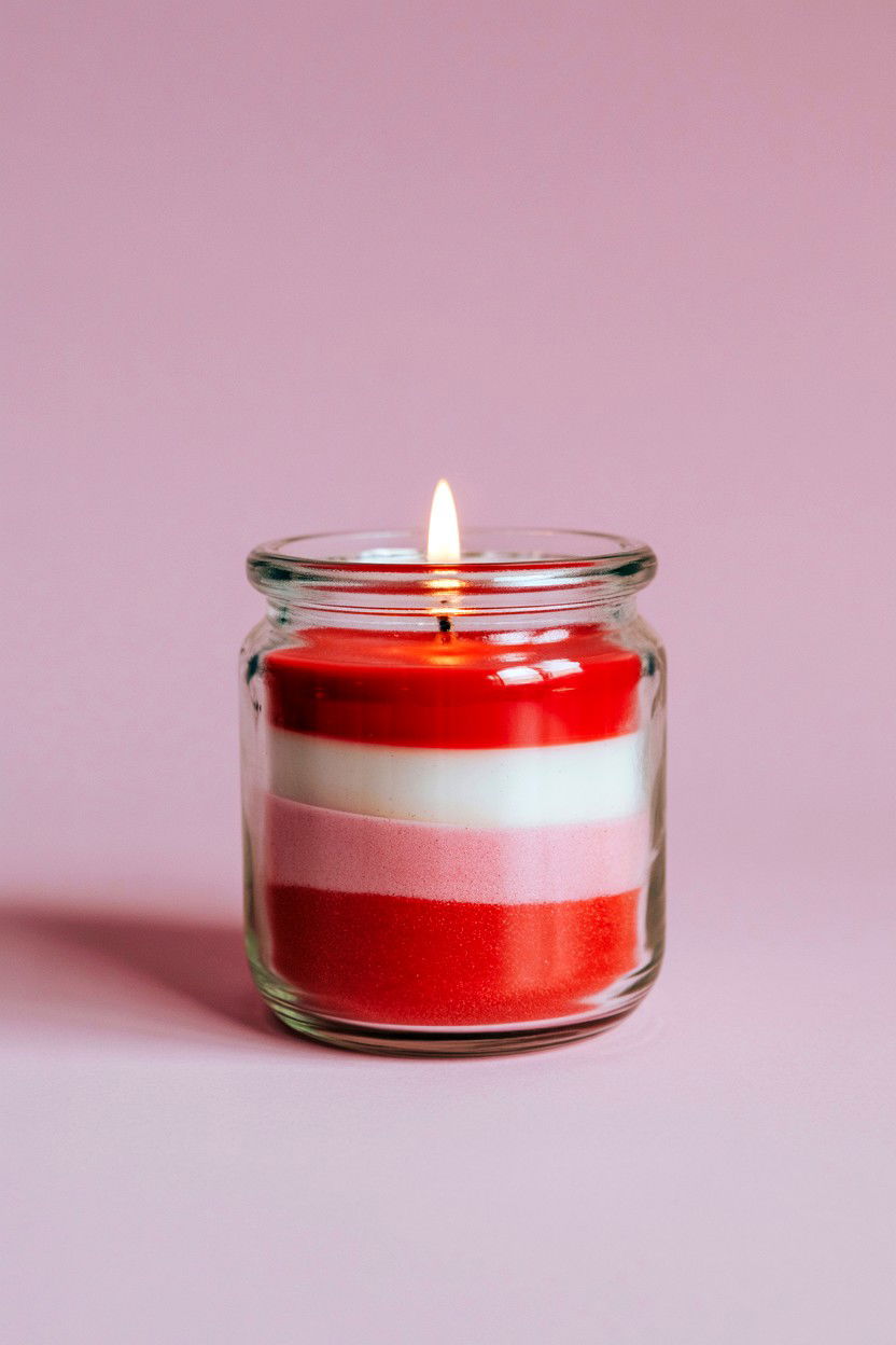 Layered Sand And Candle In Jar - 25 Valentine's Day Candle Centerpiece Ideas