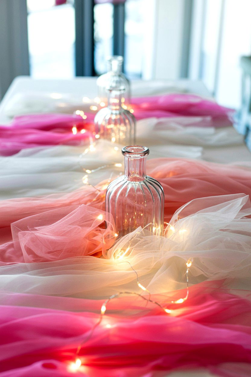 Layered Tulle Fabric - 25 Modern Valentine's Day Table Ideas
