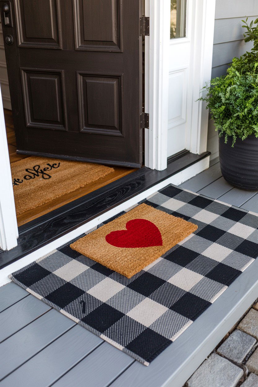 Layered Valentine Doormat - 25 Valentine's Day Welcome Mat Ideas