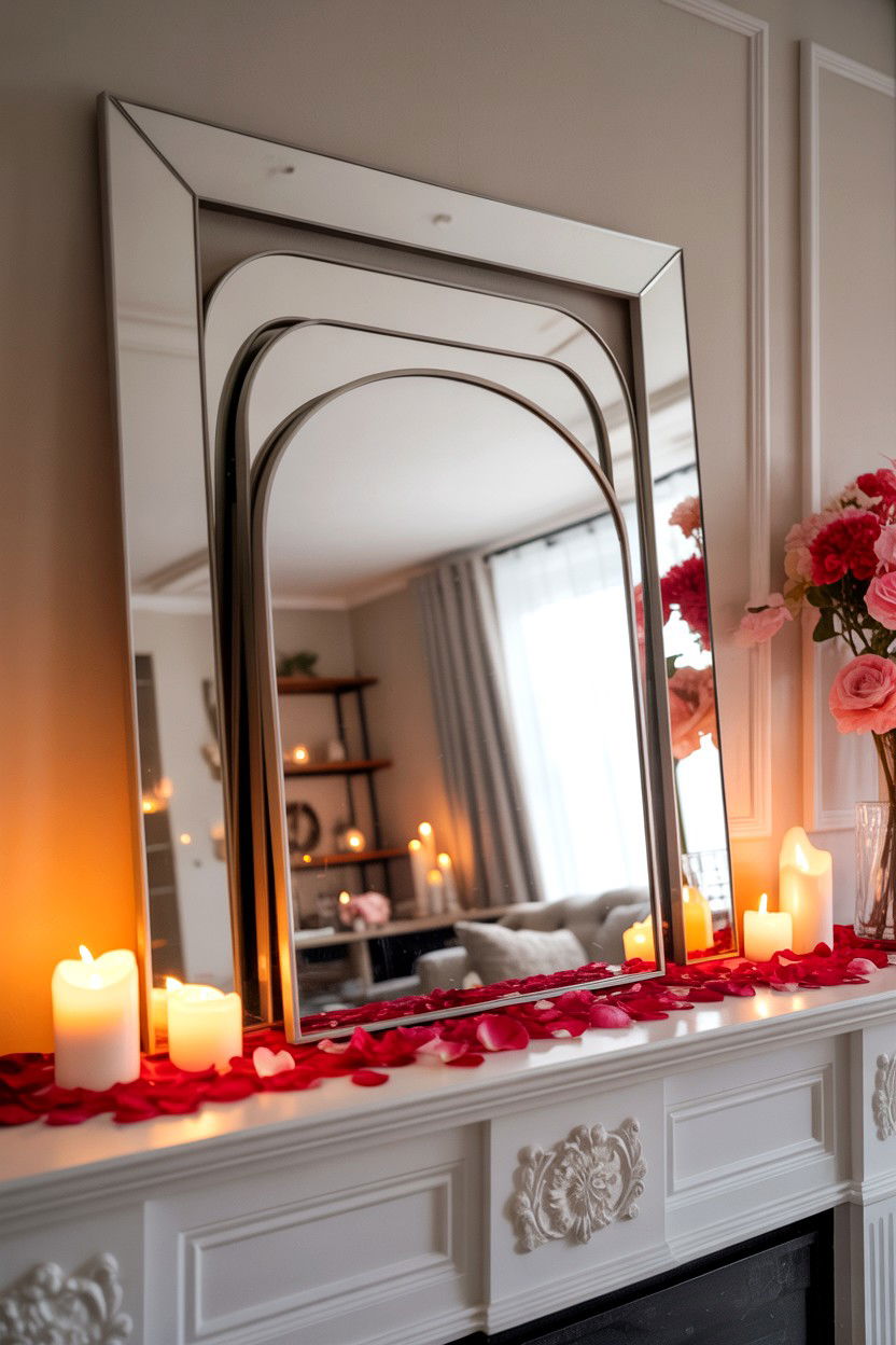 Layered mirror valentine vignette - 25 Valentine's Day Mirror Decor Ideas