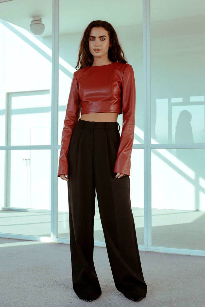Leather Crop Top - 25 Valentine's Day Leather Outfit Ideas