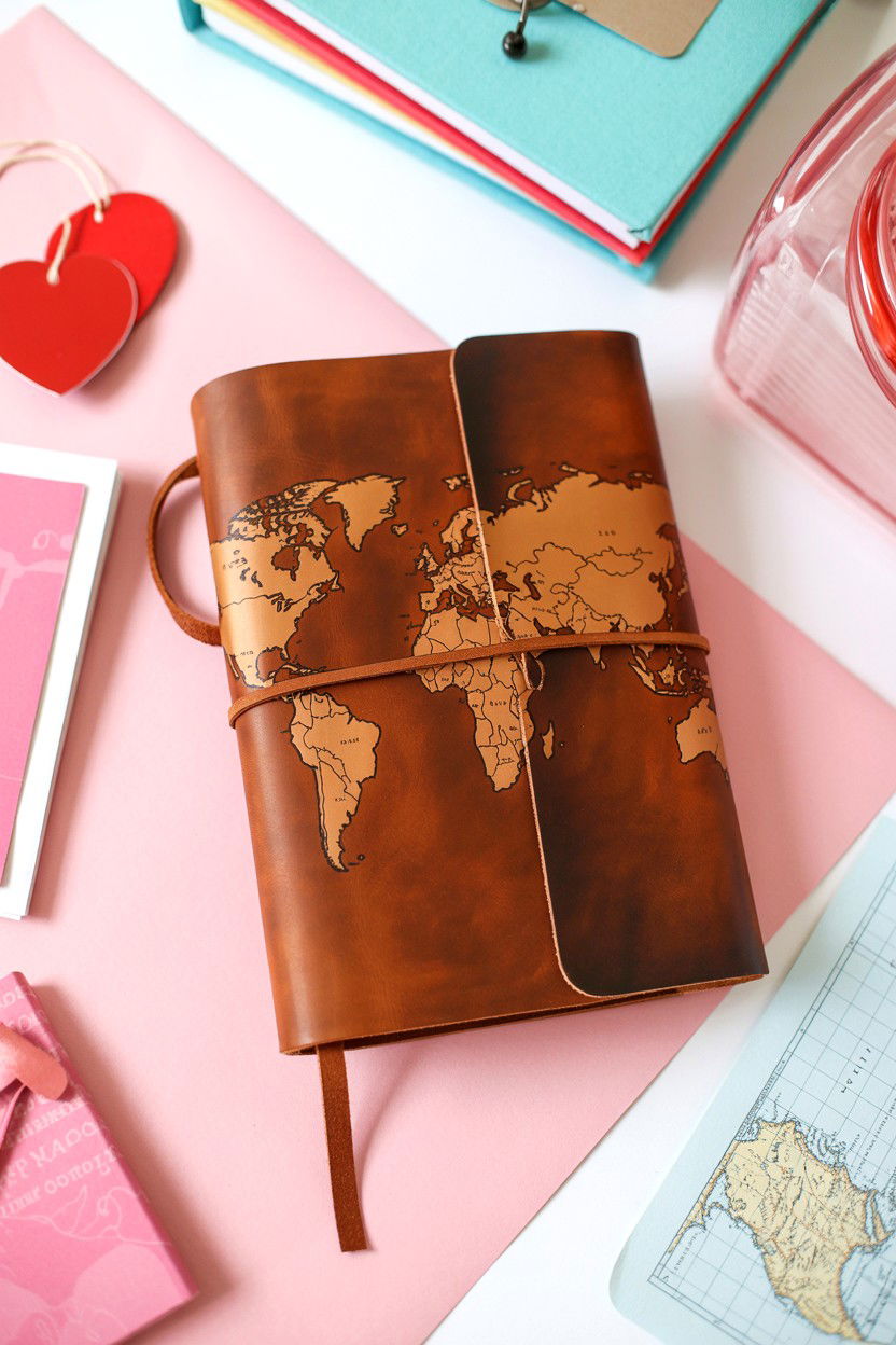 Leather Map Journal - 25 Valentine's Day Map Gift Ideas