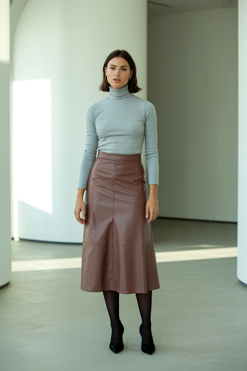 Leather Midi Skirt - 25 Valentine's Day Leather Outfit Ideas