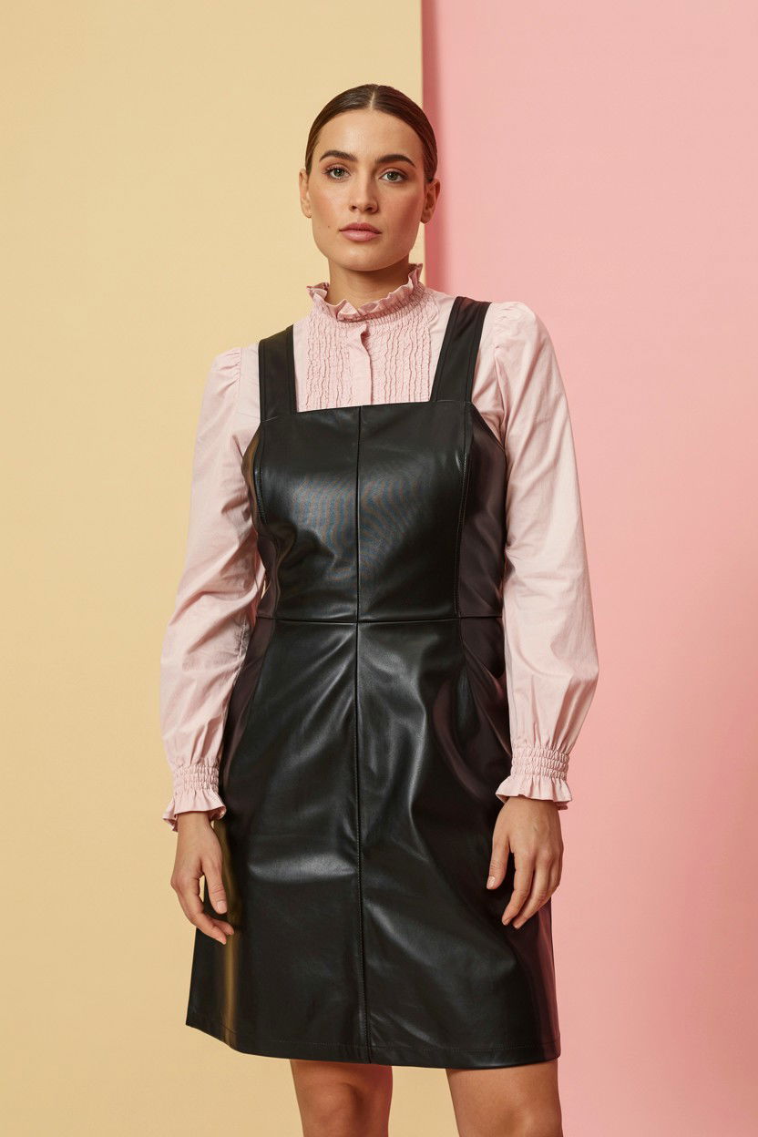 Leather Pinafore - 25 Valentine's Day Leather Outfit Ideas