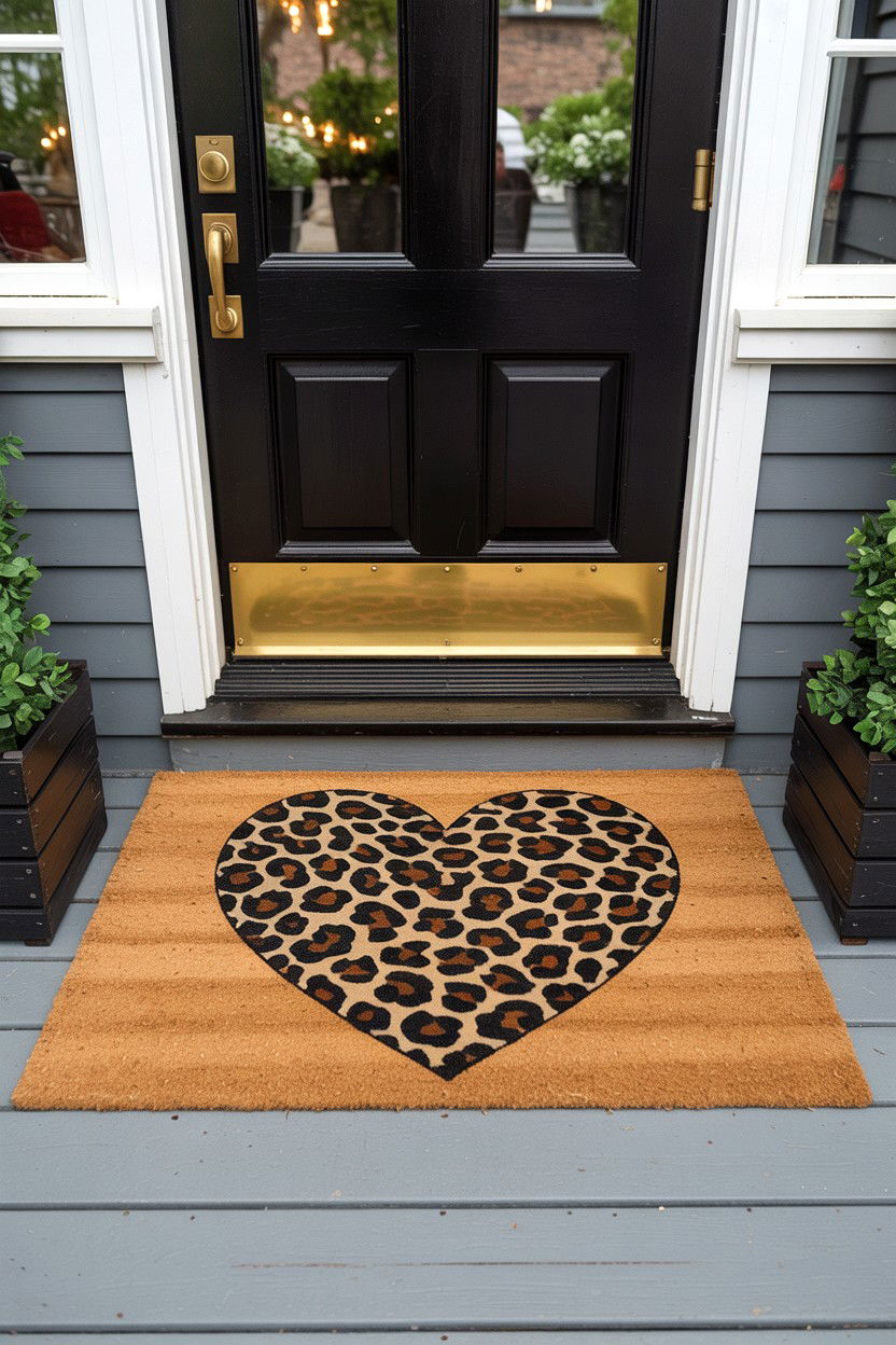 Leopard Print Heart Mat - 25 Valentine's Day Welcome Mat Ideas