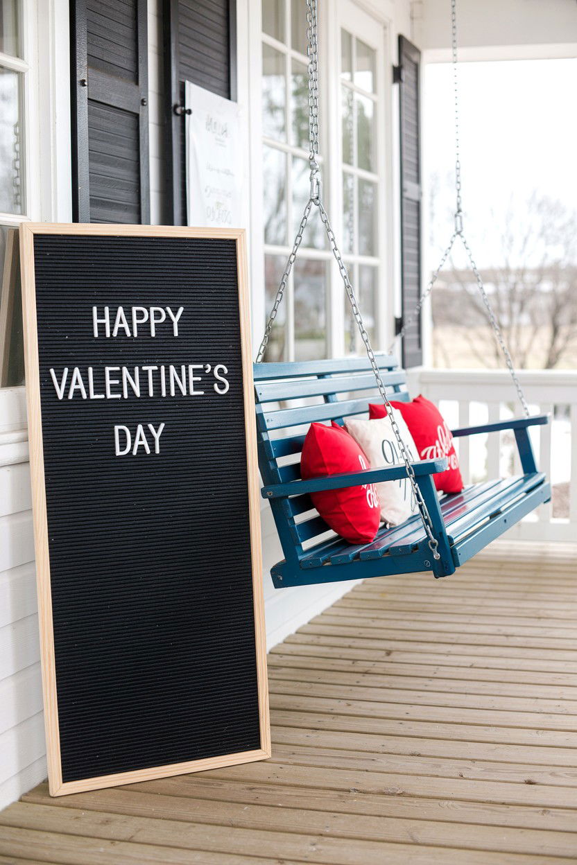 Letter Board Message - 25 Valentine's Day Porch Swing Ideas