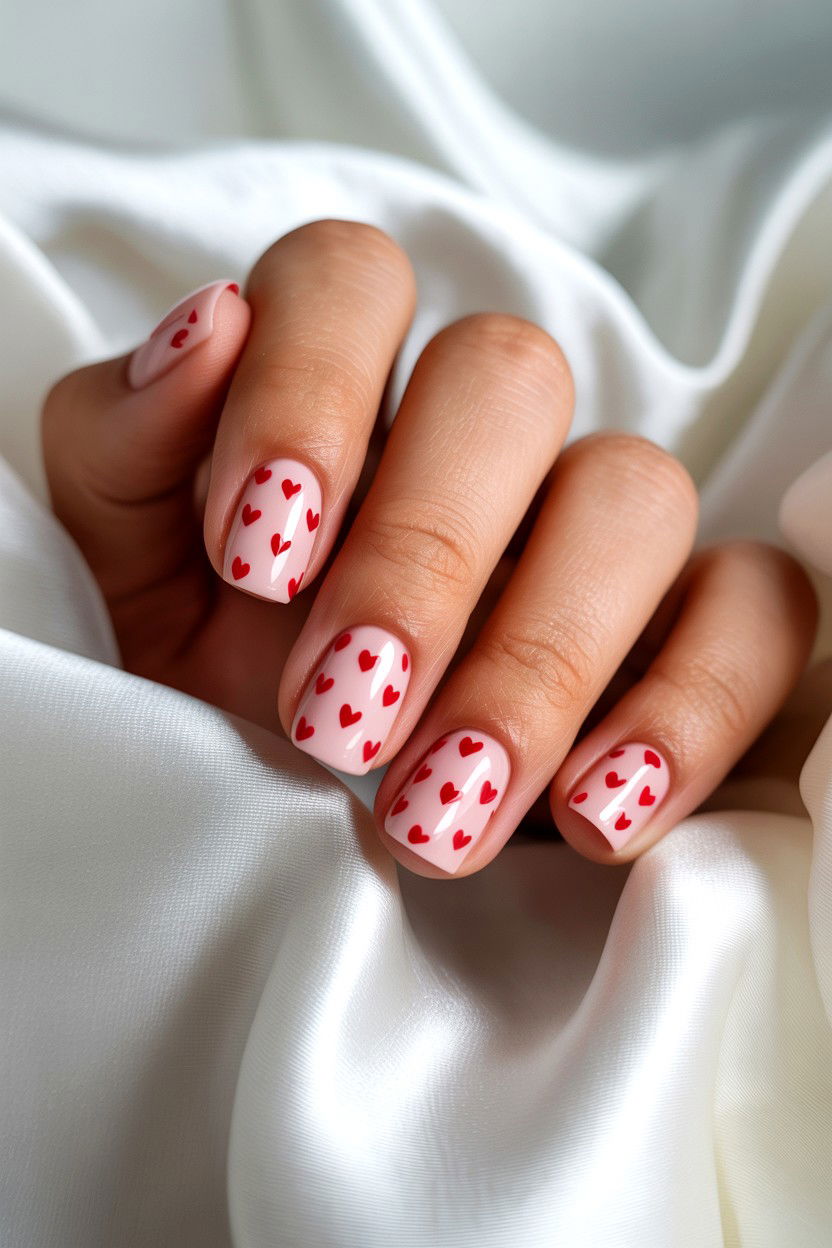 Light Pink Heart Nails - 25 Pink Valentine's Day Nail Ideas