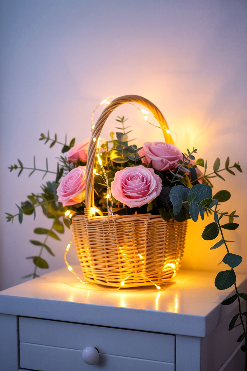 Light Up Floral Basket - 25 Valentine's Day Hanging Basket Ideas