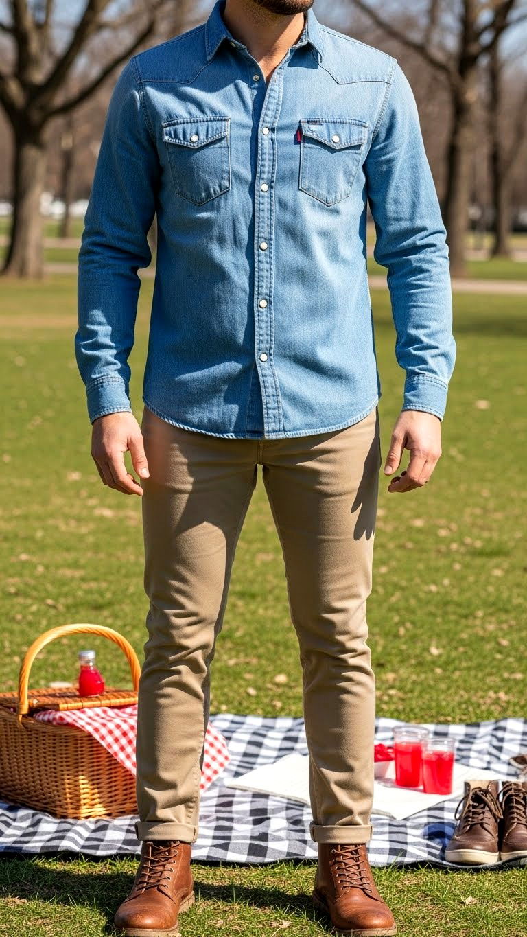 Light blue denim shirt - 25 valentine's day outfit ideas for men