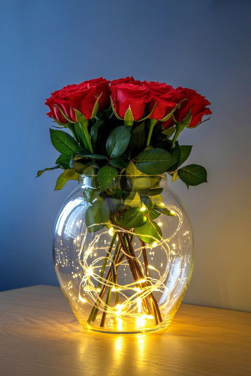 Lighted Fairy Light Glass Vase - 25 Valentine's Day Flower Vase Ideas