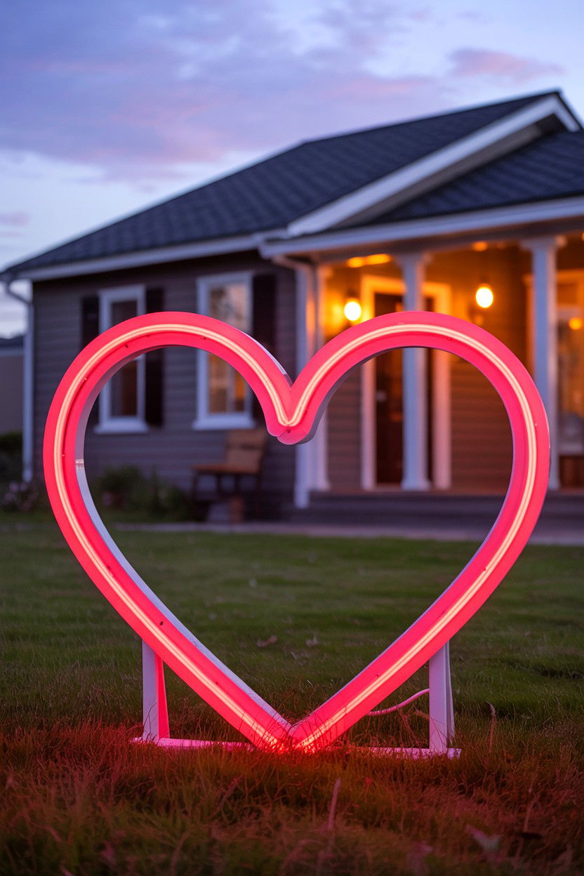 Lighted Heart Sign - 25 Valentine's Day Yard Sign Ideas