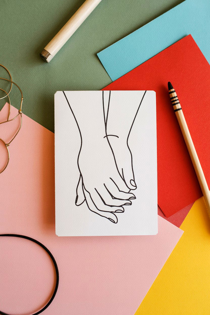 Line Art Drawing Card - 25 Modern Valentine's Day Card Ideas