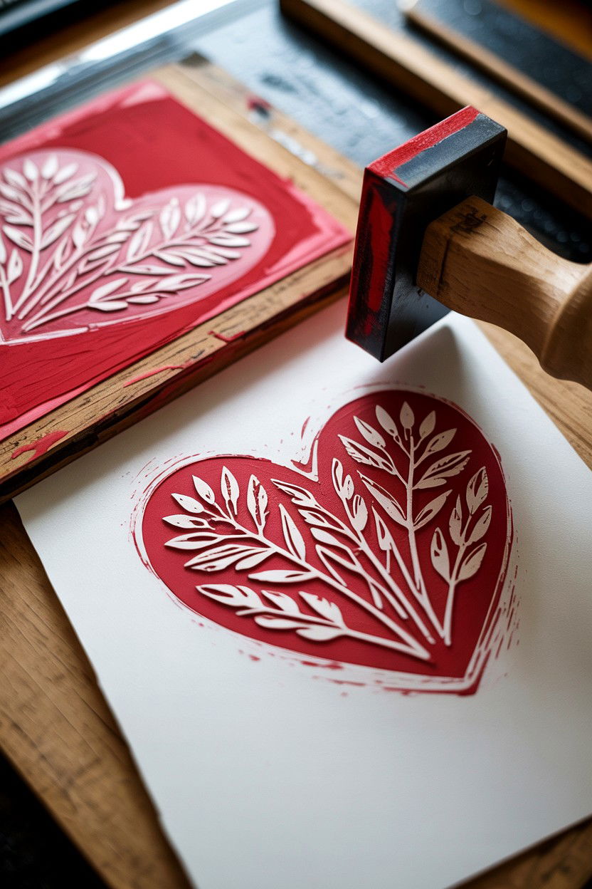 Linocut Printmaking Heart - 25 Valentine's Day Art Class Ideas