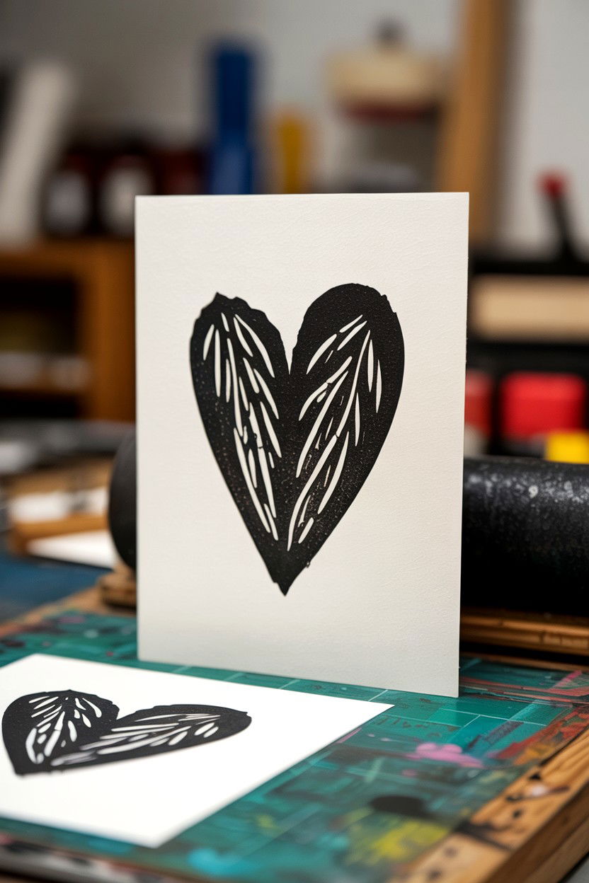 Linocut print card - 25 Aesthetic Valentine's Day Card Ideas